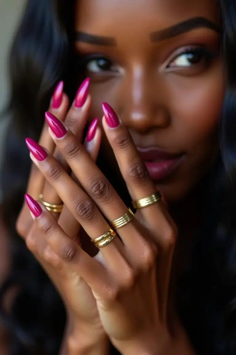 Professional press-on nails on Black hands